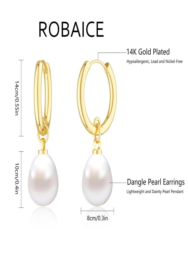Robaice 14K Gold Plated Pearl Dangle Earrings for Women, Small Pearl Drop Huggie Hoop Earrings, Hypoallergenic Dainty Gold Wedding Earrings Jewelry Gifts for Women Trendy - Image 5